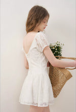 Apricot Floral Embroidered Puff Sleeve Dress