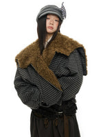 Plaid Wool Hooded Puffer Jacket