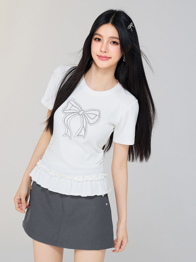 Ballet-style Bow-adorned Short sleeve Top