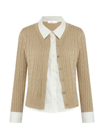 Cable Knit Layered Shirt Cardigan