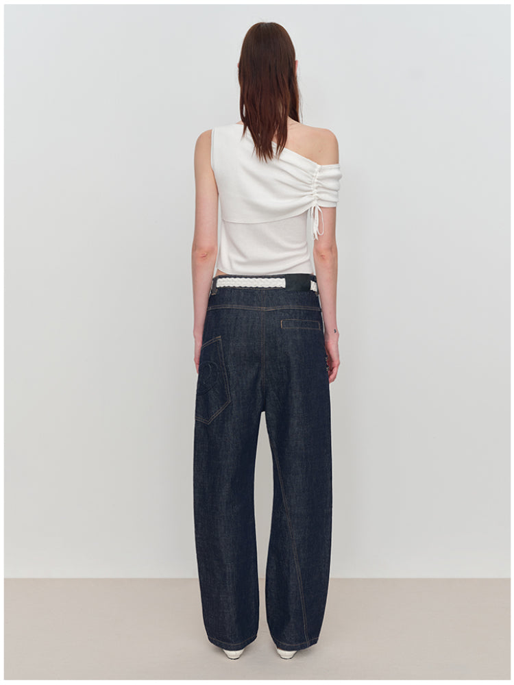 Micro Raw Denim Low-Rise Jeans
