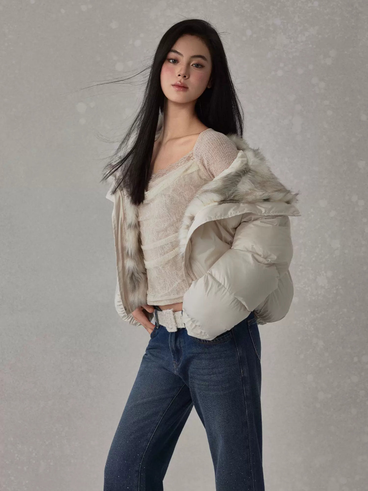 Contrast Fur Collar Puffer Jacket