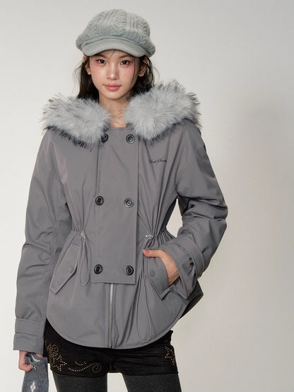 Faux Fur Collar Double-Breasted Down Parka