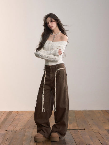 Off-Shoulder Cable Knit Sweater
