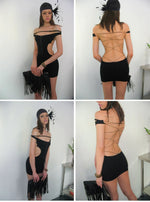 Black Lace-Up Halter Knit Dress