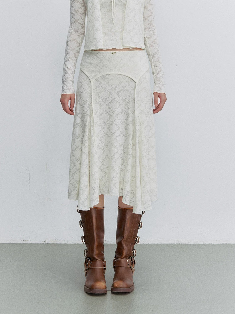 Apricot Lace Cardigan &amp; Skirt Set