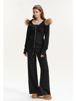 Detachable Fur Collar Tracksuit Set