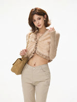 Faux Fur V-Neck Cropped Knit Top