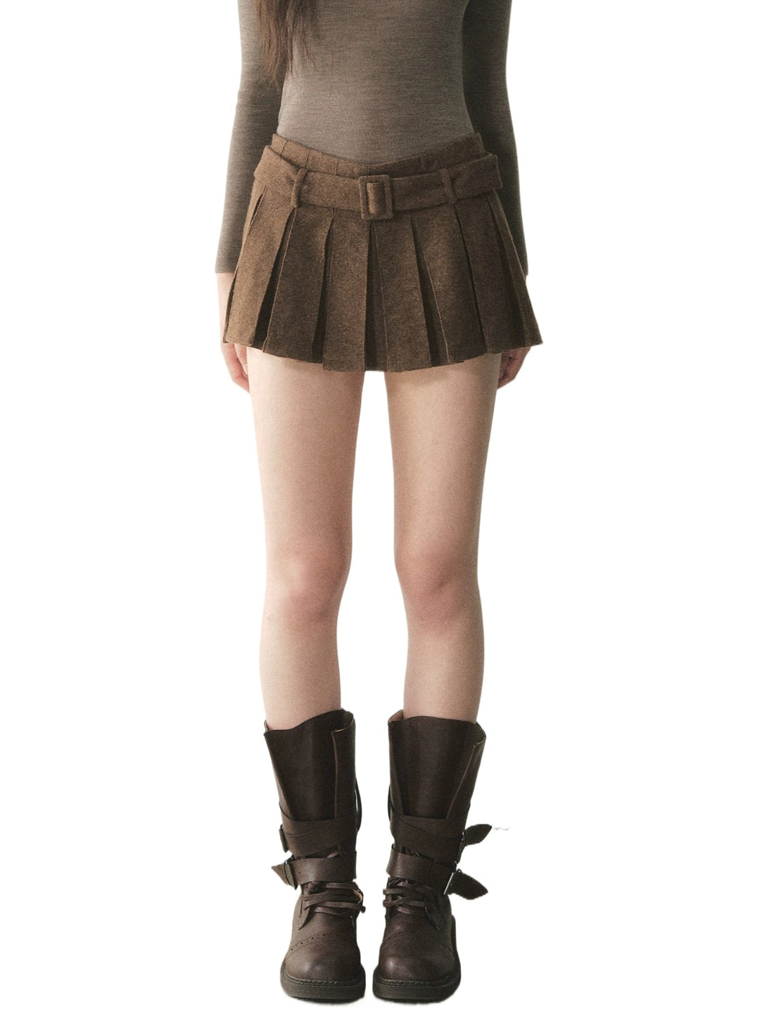 Vintage Brown Pleated Mini Skirt