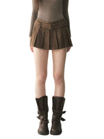 Vintage Brown Pleated Mini Skirt