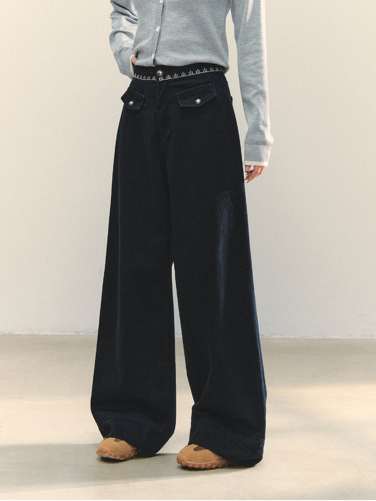 Cross-Stitch Floral Wide-Leg Pants