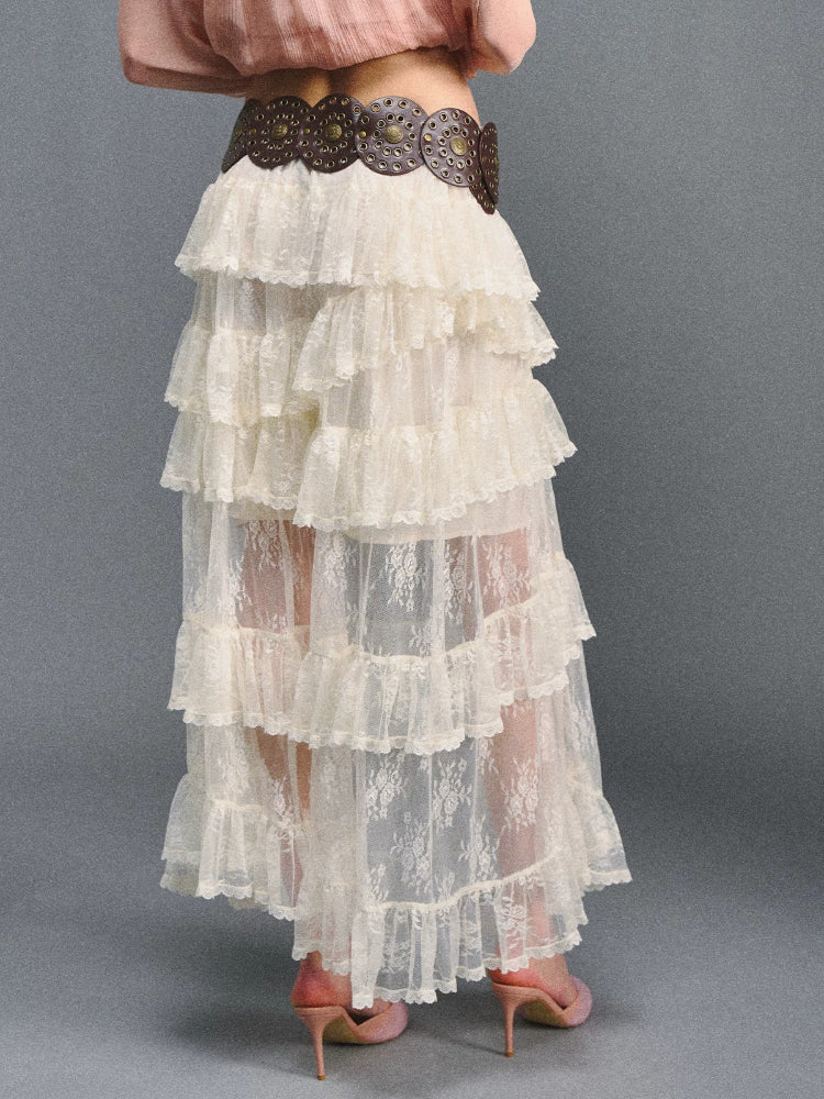 Off-White Tiered Lace Skirt