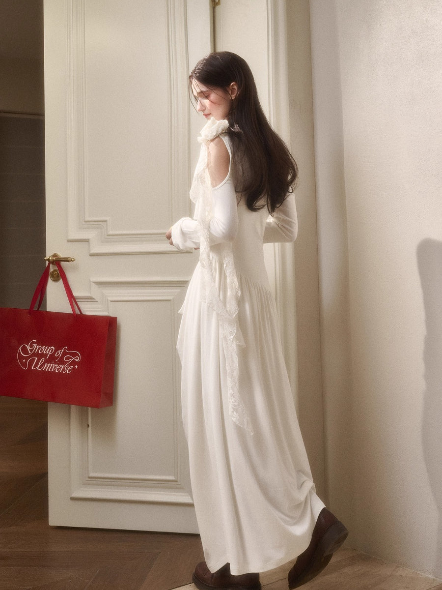 Hot Milk Off-Shoulder Knit Maxi Dress