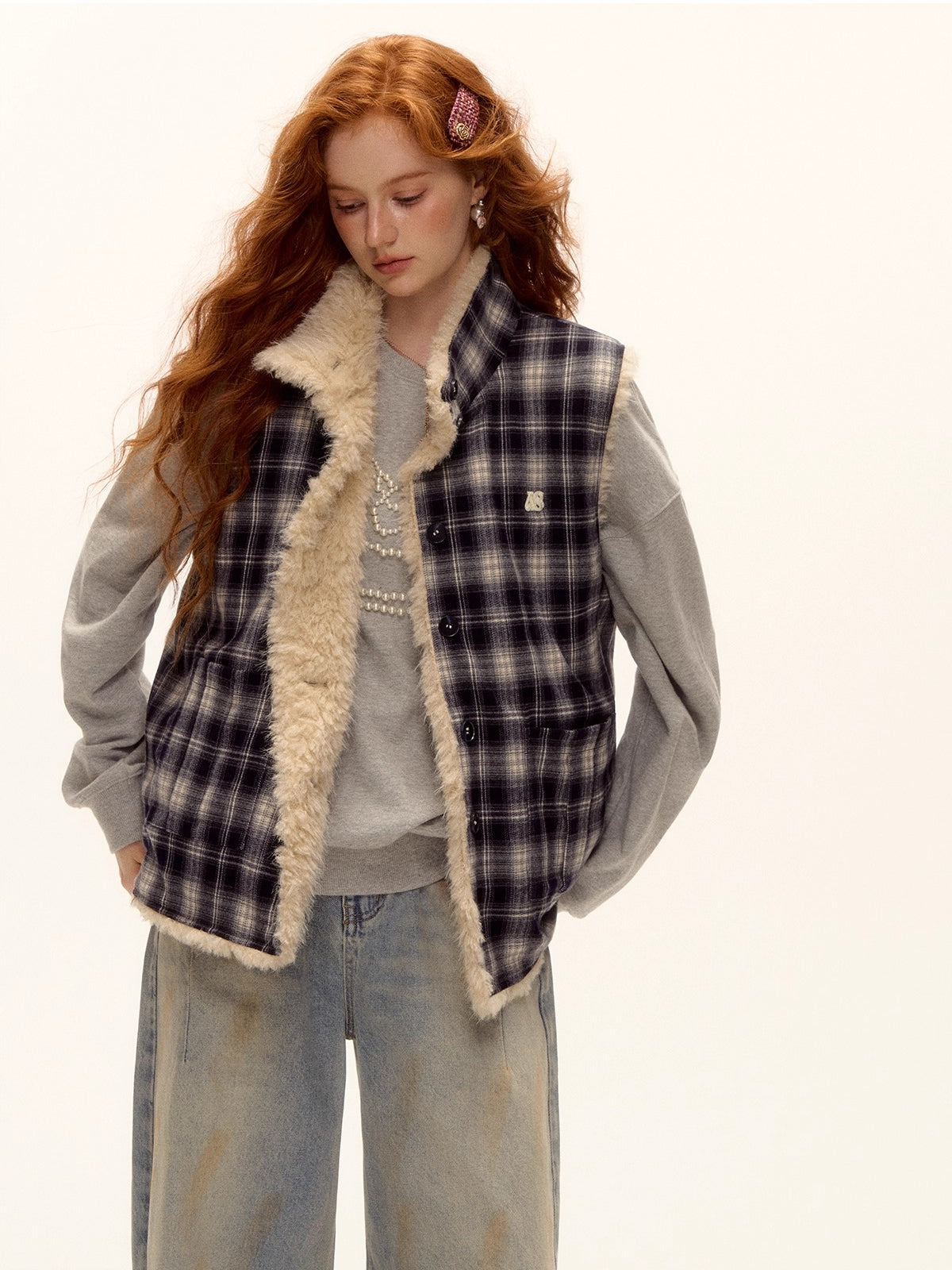 Reversible Check Fleece Vest