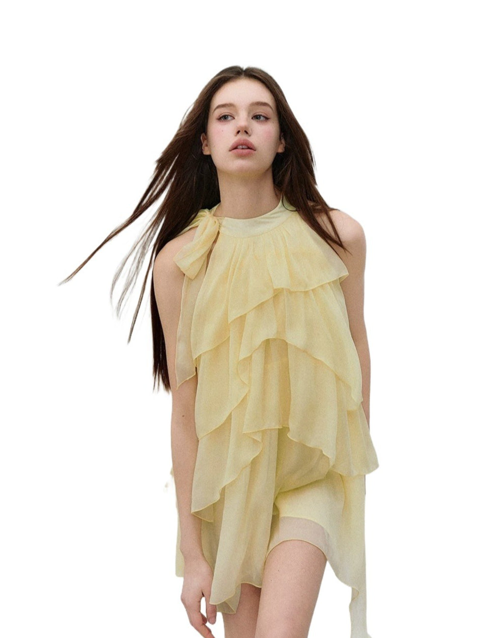 Yellow Tiered Halter Dress
