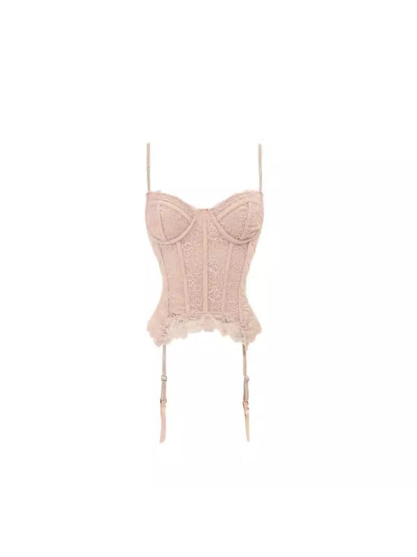 Black &amp; Pink Lace Fishbone Bustier