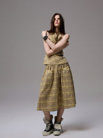Plaid Halter Neck Backless Tank Top & Midi Skirt Set