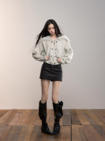 Fur Collar Oversized Sleeve Sweater Coat