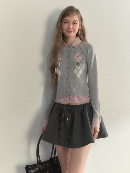 Faux Two-Piece Patchwork Shirt Collar Sweater