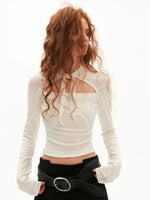 Cutout Lace-Up Fitted Long Sleeve Top