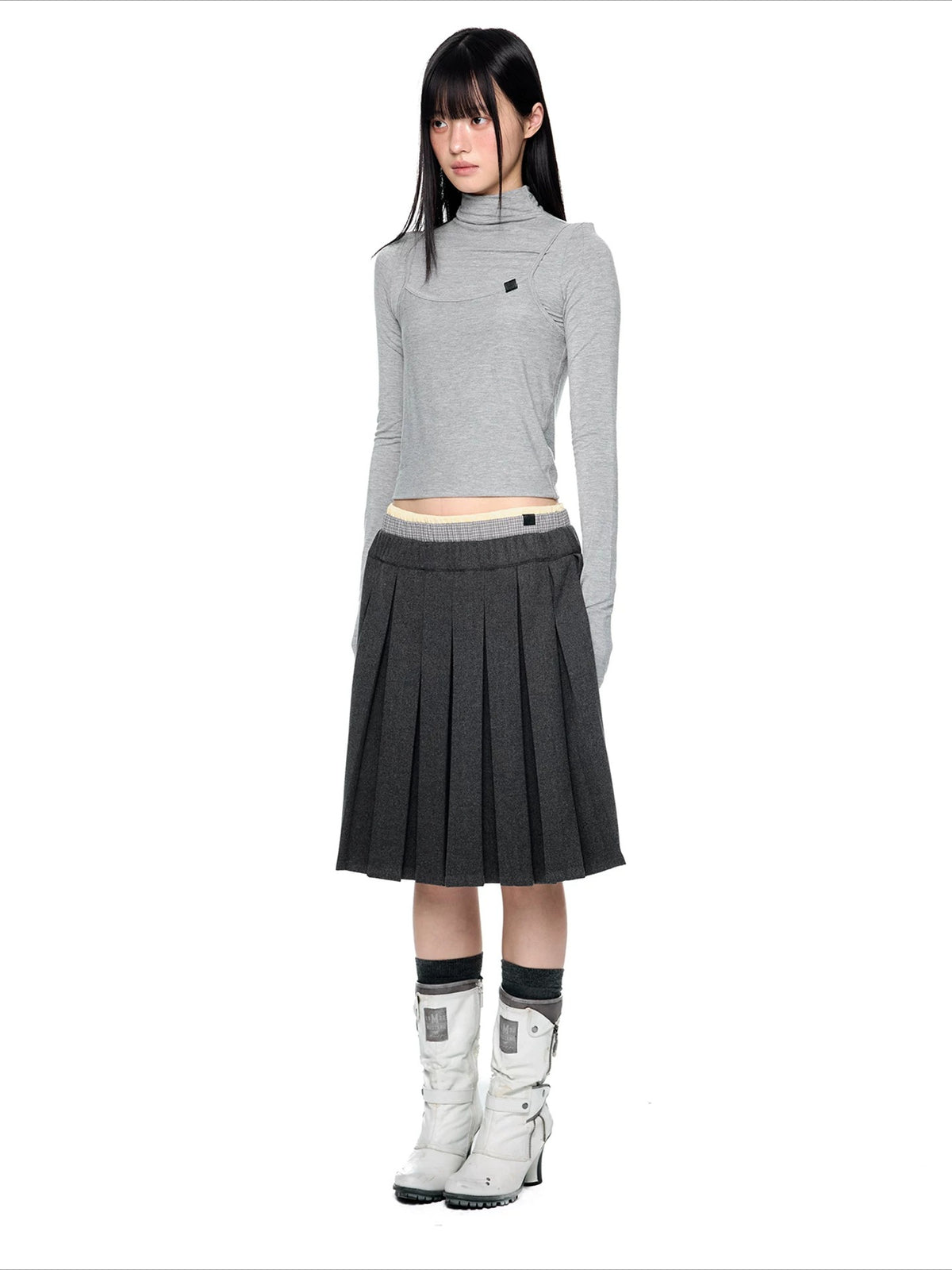 Plaid Pleated A-Line Skirt