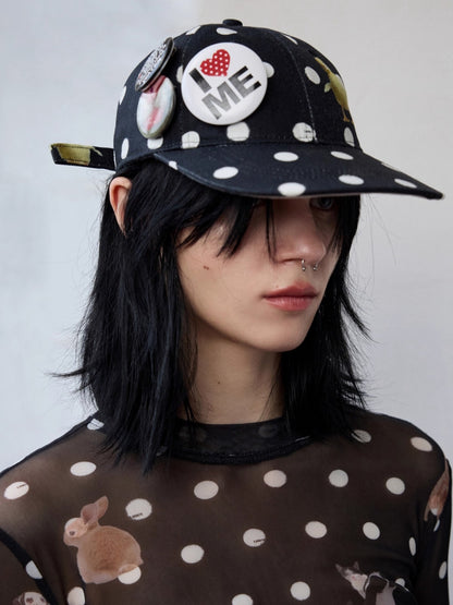 Badge Polka Dot Canvas Baseball Cap