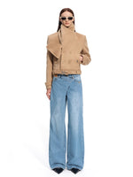 Sailor-Inspired Washed Twill Denim Low-Rise Straight Jeans