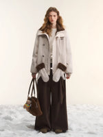 Beige Faux Mink Fur Jacket & Gloves Set
