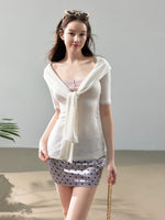 Knit Blouse & Polka Dot Satin Skirt Set