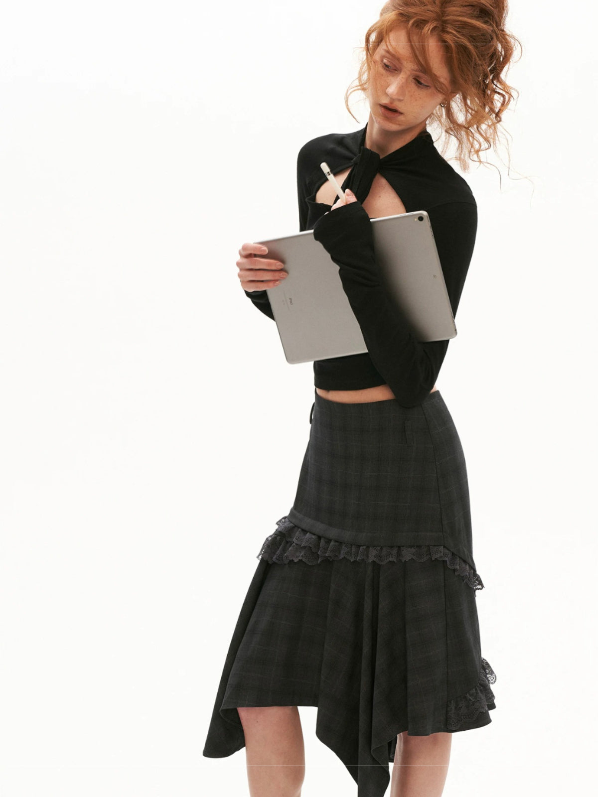 Cutout Lace-Up Fitted Long Sleeve Top