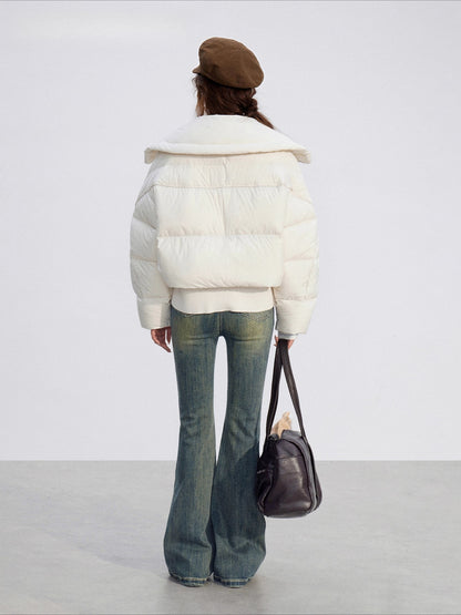 Large Lapel Knit-Panel Down Jacket