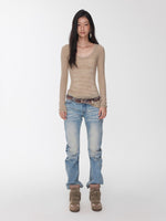Crewneck Textured Open-Knit Wool Sweater