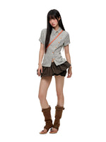 Korean Slim Waist Checkered Shirt