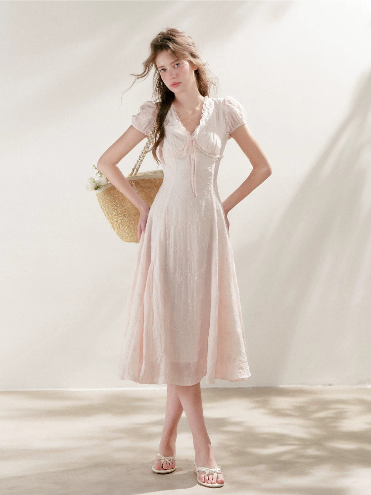 Pink Embroidered Lace Dress