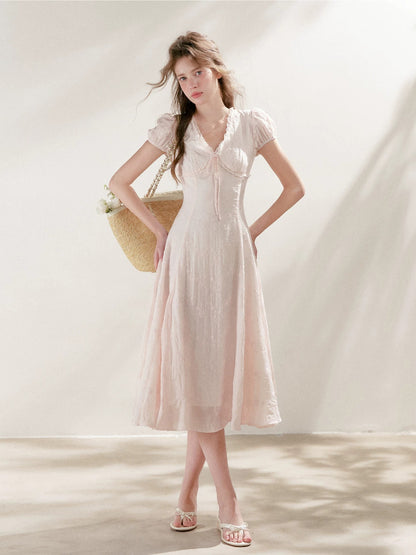 Pink Embroidered Lace Dress