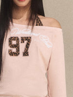 Leopard Halter One-Shoulder Long-Sleeve Top