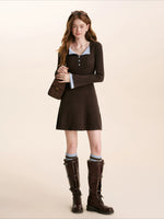 Contrast-Collar Knit Dress