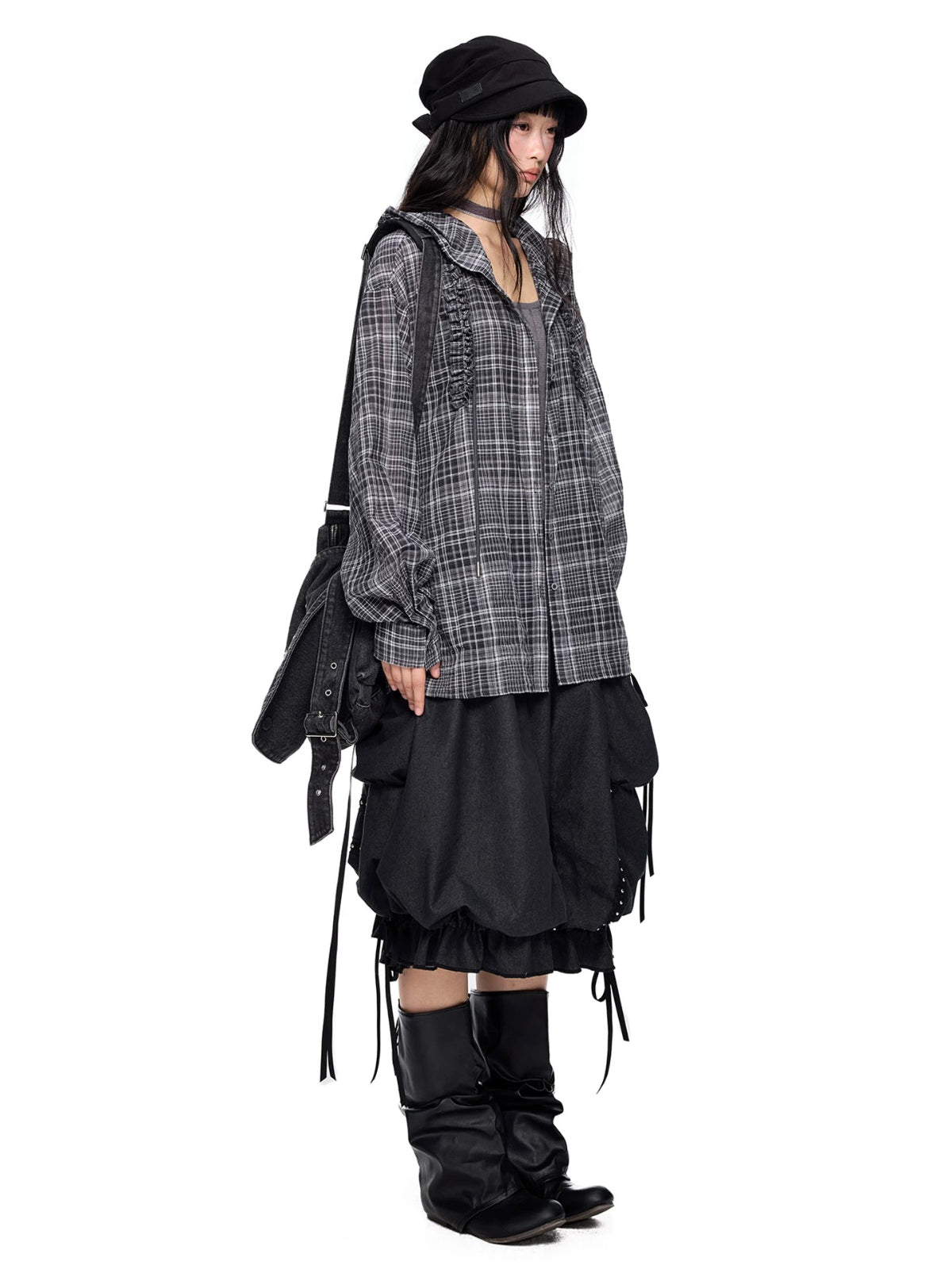 Vintage Plaid Hooded Oversized Shirt