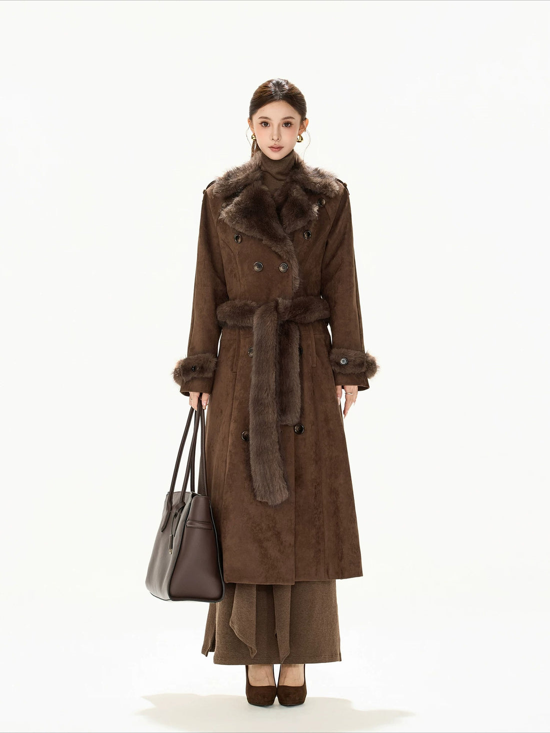 Brown Suede Belted Coat