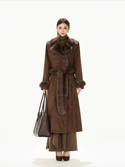 Brown Suede Belted Coat