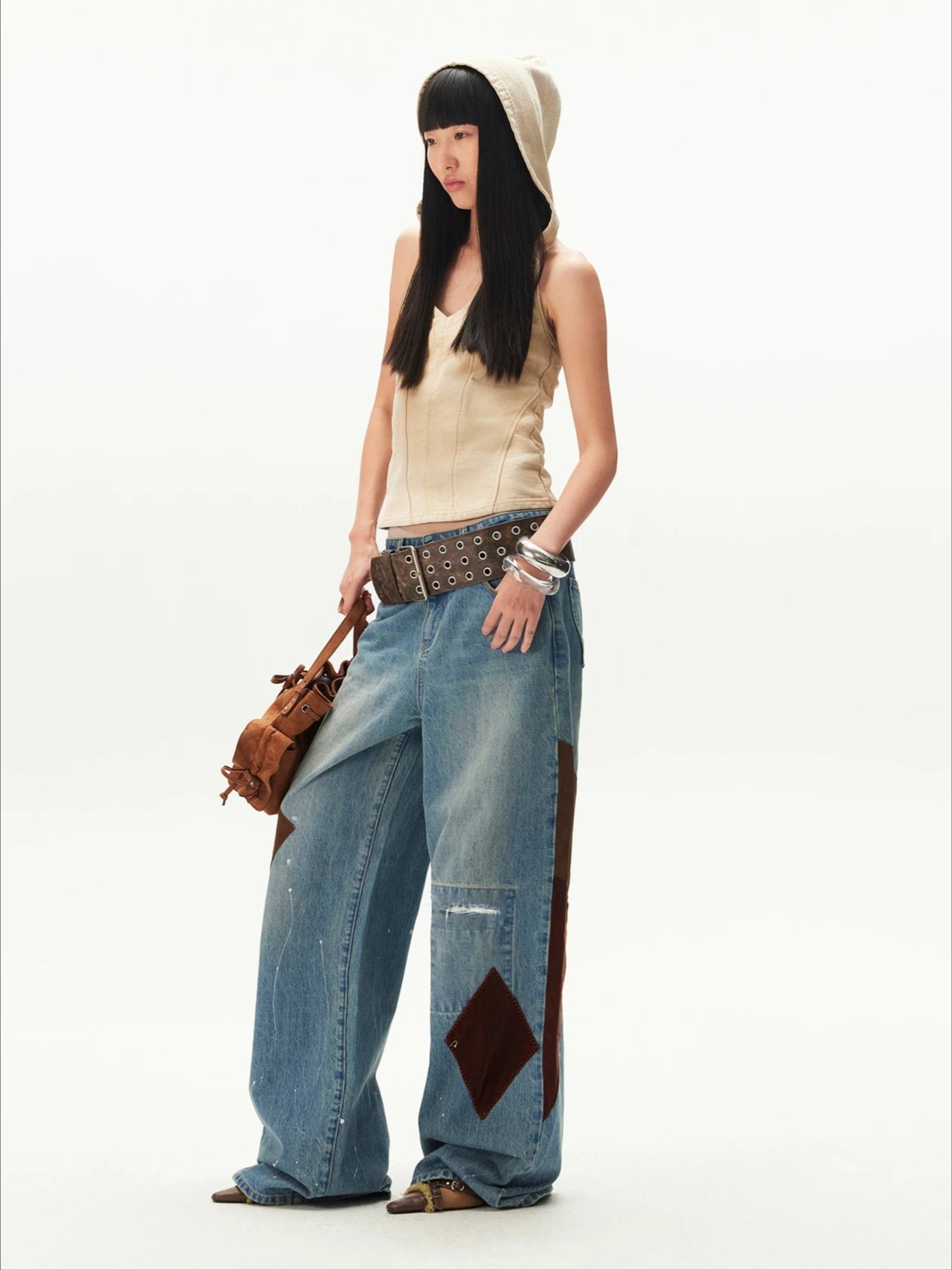 Contrast Patches Wide-Leg Pants