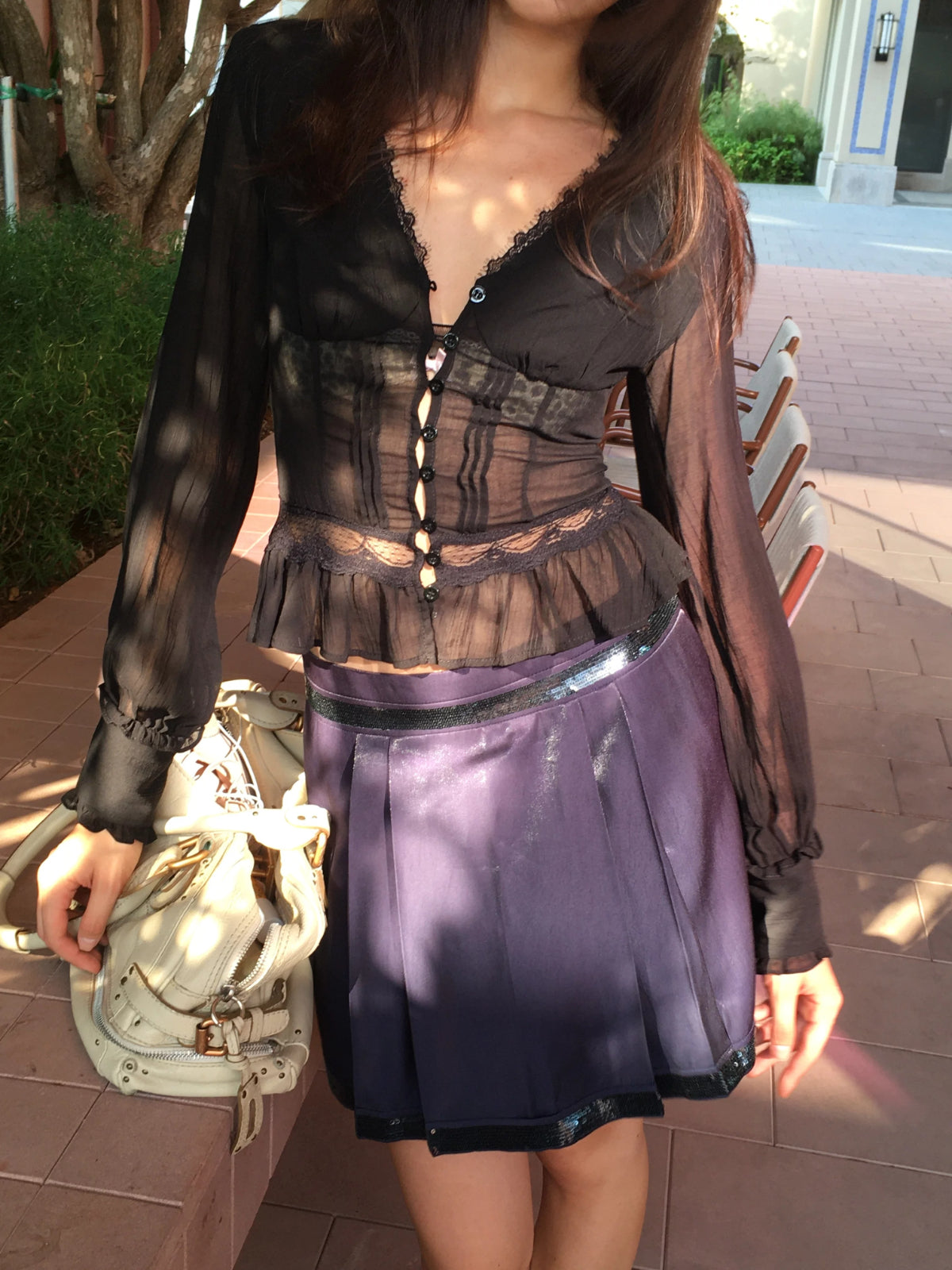 Navy Sequin Pleated Mini Skirt