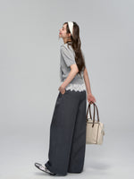Waistband Lace-spliced Faux Two-piece Long Pants