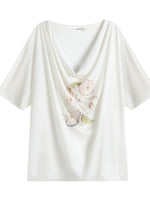 Rhinestone Pear Print Draped T-shirt