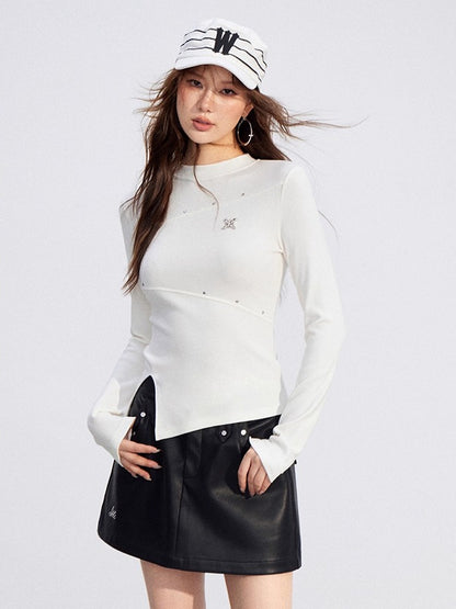 Irregular Slit Knit Long-sleeve Top