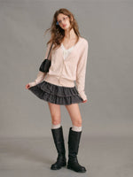 Lace Trim V Neck Knit Cardigan