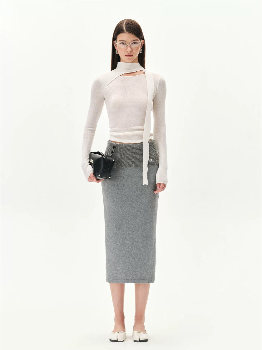 Double Veil Knit Midi Skirt