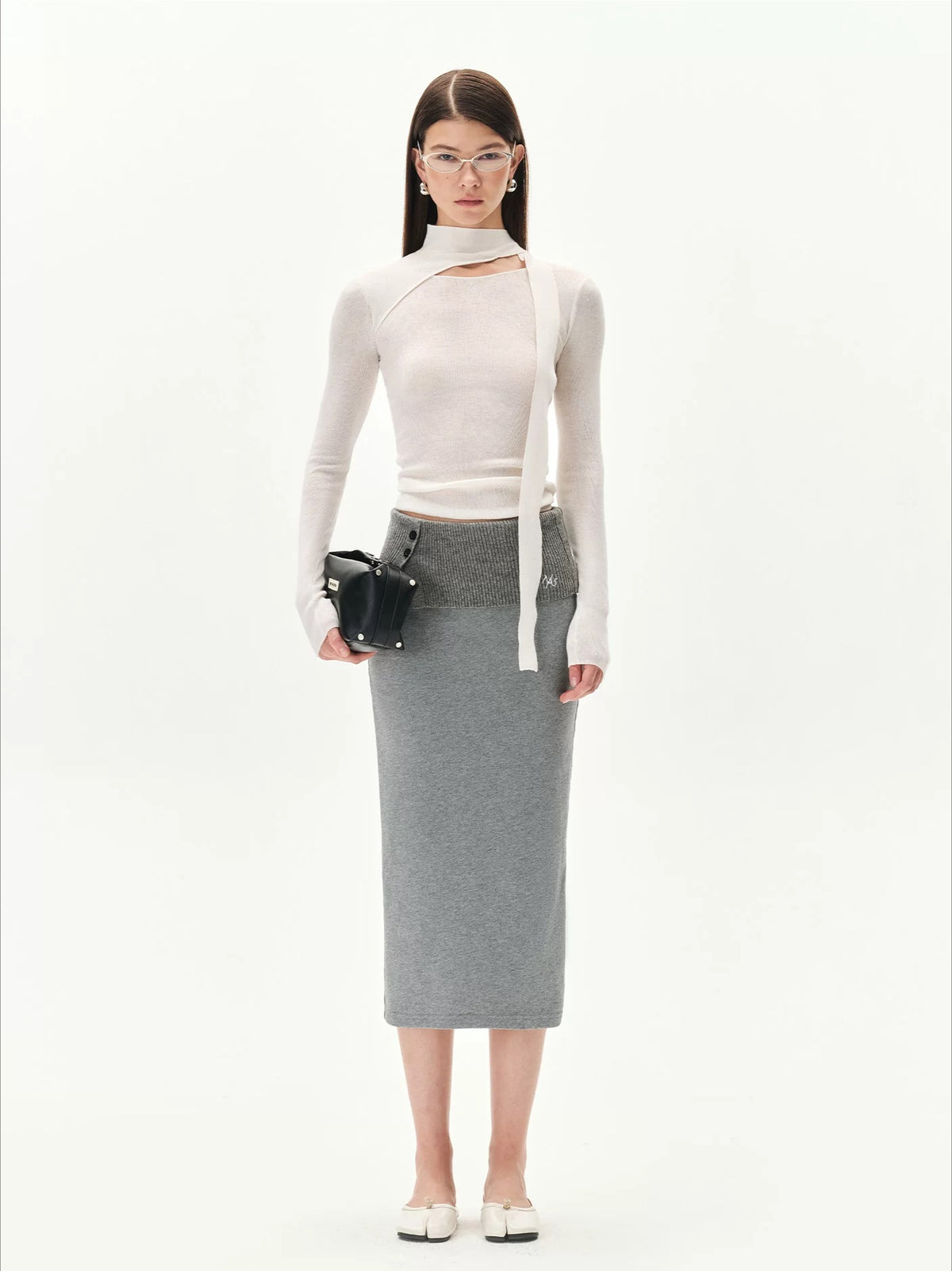 Double Veil Knit Midi Skirt