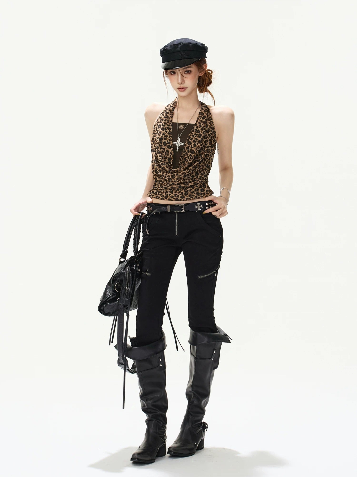 Leopard Cowl Halter Top
