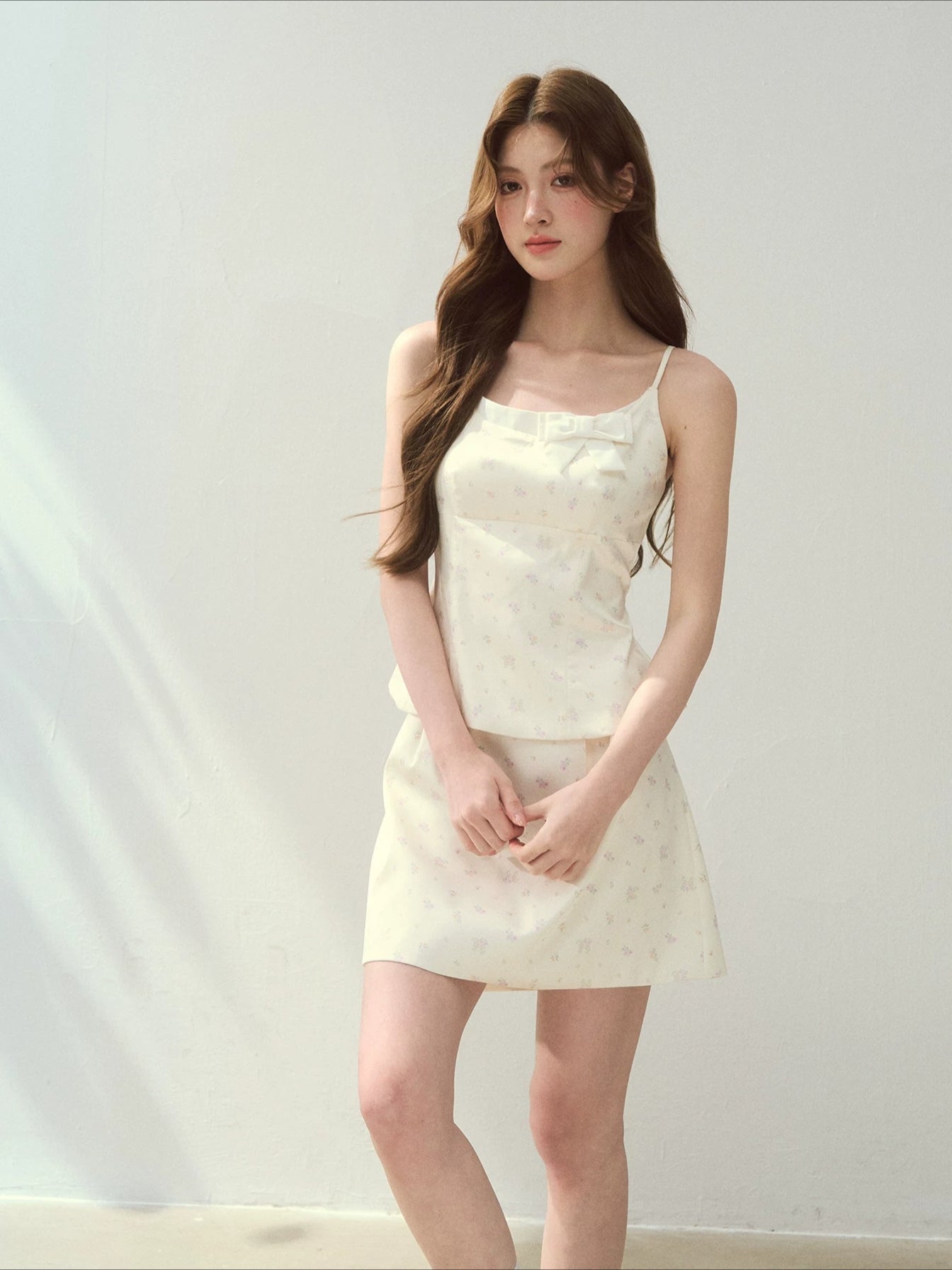White Floral Satin Set